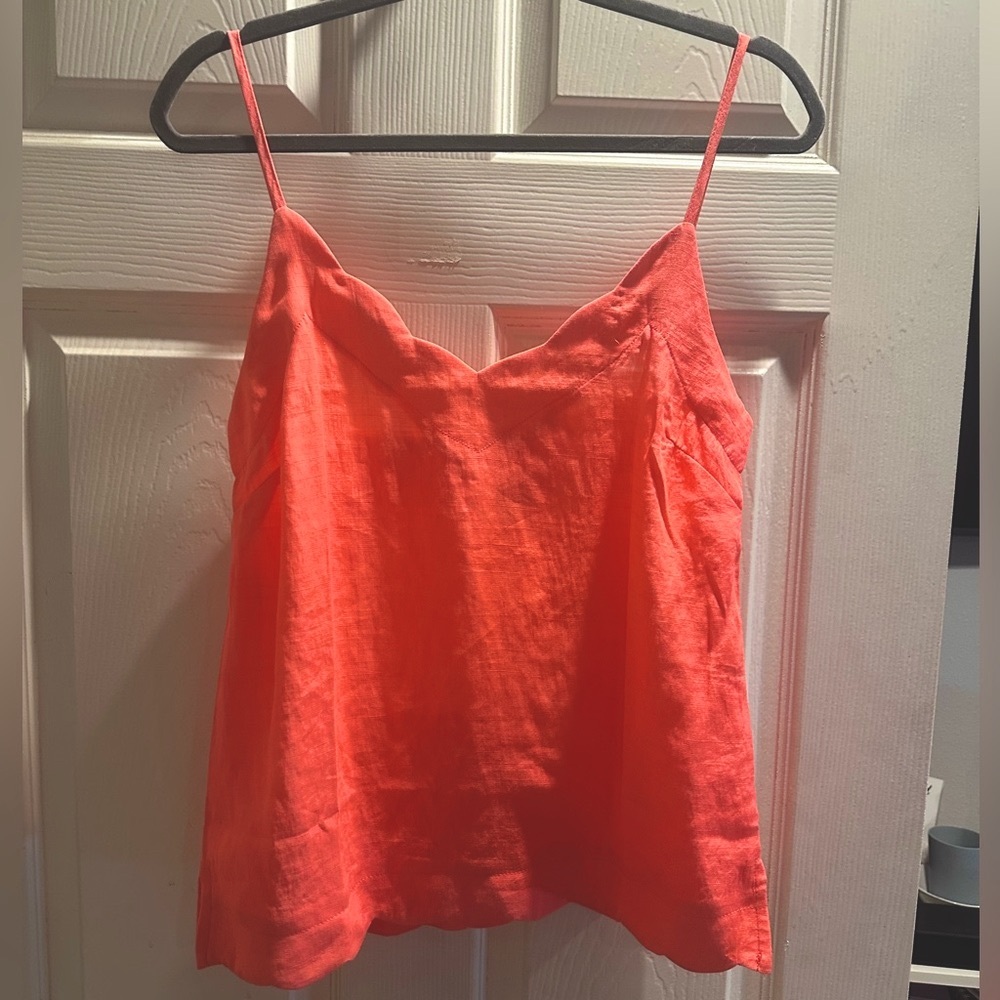Neon Coral Scallop Hem V-Neck Tank